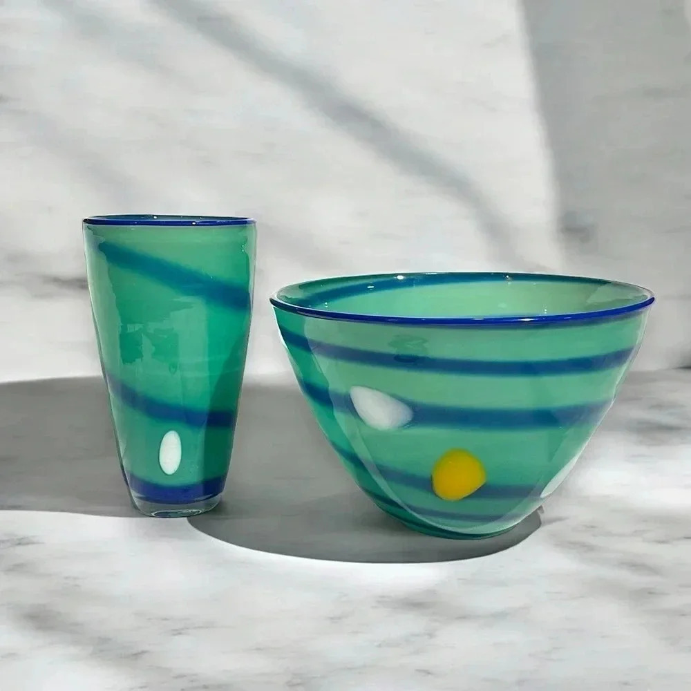 Soholm Dannark Kunstglas Decorative Art Glass Bowl and Vase